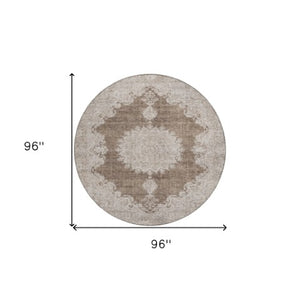 Homeroots 3' Black And Ivory Oriental Washable Area Rug For Indoor And Outdoor Spaces, Durable Design 8' Round Polyester 597730