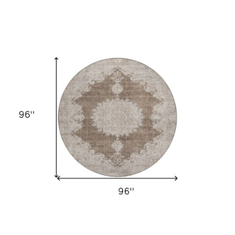 Homeroots 3' Black And Ivory Oriental Washable Area Rug For Indoor And Outdoor Spaces, Durable Design 8' Round Polyester 597730