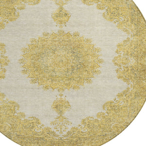 Homeroots 3' Black And Ivory Oriental Washable Area Rug For Indoor And Outdoor Spaces, Durable Design 8' Round Polyester 597736