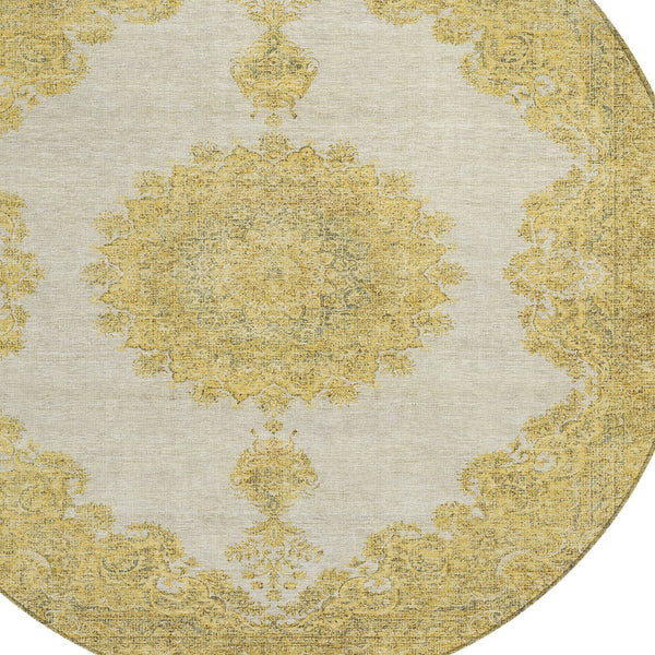 Homeroots 3' Black And Ivory Oriental Washable Area Rug For Indoor And Outdoor Spaces, Durable Design 8' Round Polyester 597736