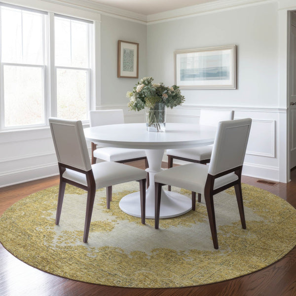 Homeroots 3' Black And Ivory Oriental Washable Area Rug For Indoor And Outdoor Spaces, Durable Design 8' Round Polyester 597736