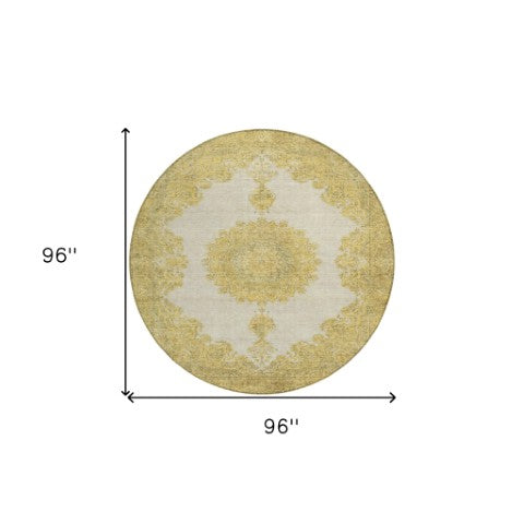 Homeroots 3' Black And Ivory Oriental Washable Area Rug For Indoor And Outdoor Spaces, Durable Design 8' Round Polyester 597736