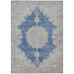 HomeRoots 5' Navy Blue and Ivory Oriental Area Rug - Durable, Washable, Indoor/Outdoor Style for Any Space 5' X 8' 597741