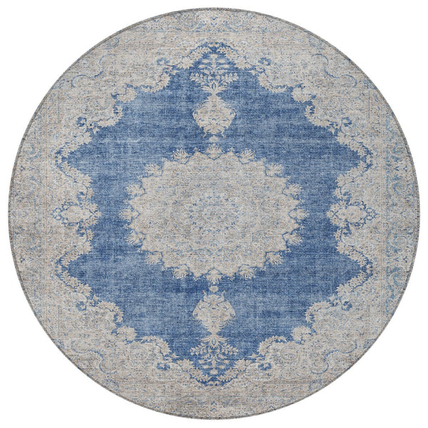 Homeroots 3' Black And Ivory Oriental Washable Area Rug For Indoor And Outdoor Spaces, Durable Design 8' Round Polyester 597742