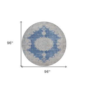 Homeroots 3' Black And Ivory Oriental Washable Area Rug For Indoor And Outdoor Spaces, Durable Design 8' Round Polyester 597742