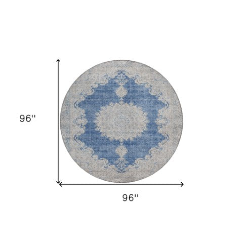 Homeroots 3' Black And Ivory Oriental Washable Area Rug For Indoor And Outdoor Spaces, Durable Design 8' Round Polyester 597742