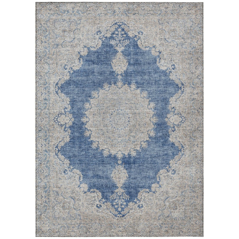 HomeRoots 9' Navy Blue and Ivory Oriental Washable Area Rug – Durable, Stylish, Ideal for Indoor & Outdoor Use! 597744