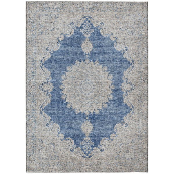 HomeRoots 5' Navy Blue and Ivory Oriental Area Rug - Durable, Washable, Indoor/Outdoor Style for Any Space 10' X 14' 597745
