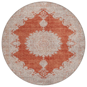 HomeRoots 5' Stylish Rust and Beige Oriental Area Rug - Durable, Washable, Indoor/Outdoor, Stain-Resistant Design 8' Round 597748