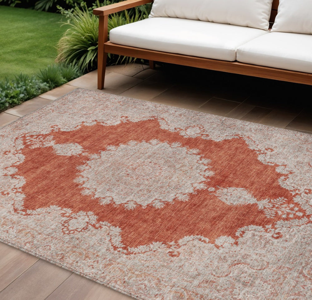 HomeRoots 9' X 12' Washable Rust and Beige Oriental Area Rug - Durable, Stylish for Indoor & Outdoor Spaces 597750