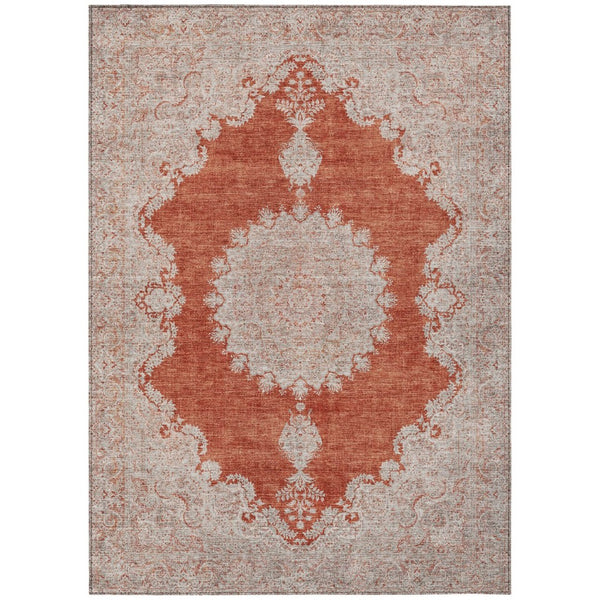 HomeRoots 9' X 12' Washable Rust and Beige Oriental Area Rug - Durable, Stylish for Indoor & Outdoor Spaces 597750