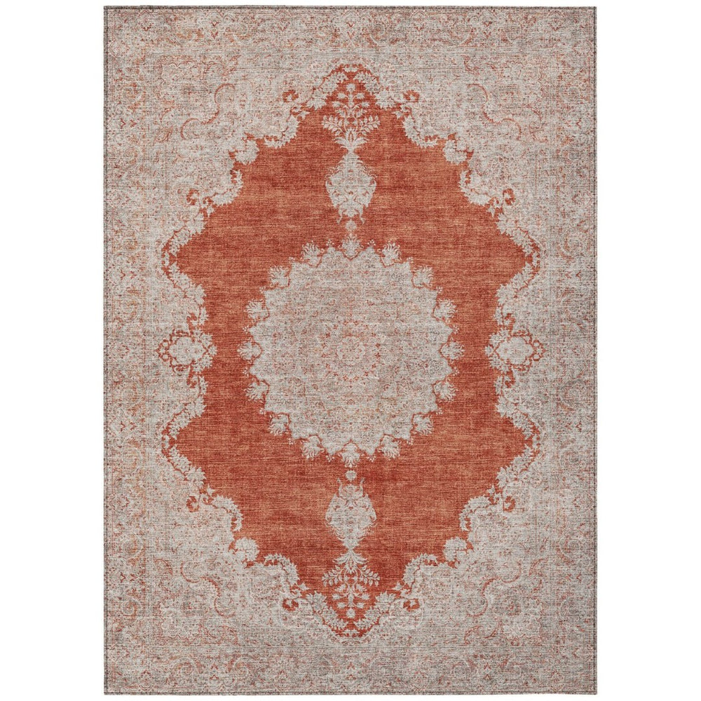 HomeRoots 5' Stylish Rust and Beige Oriental Area Rug - Durable, Washable, Indoor/Outdoor, Stain-Resistant Design 10' X 14' 597751