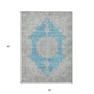 Homeroots 3' Black And Ivory Oriental Washable Area Rug For Indoor And Outdoor Spaces, Durable Design 5' X 8' Polyester 597753