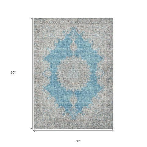 Homeroots 3' Black And Ivory Oriental Washable Area Rug For Indoor And Outdoor Spaces, Durable Design 5' X 8' Polyester 597753