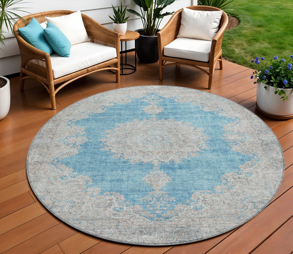 Homeroots 3' Black And Ivory Oriental Washable Area Rug For Indoor And Outdoor Spaces, Durable Design 8' Round Polyester 597754