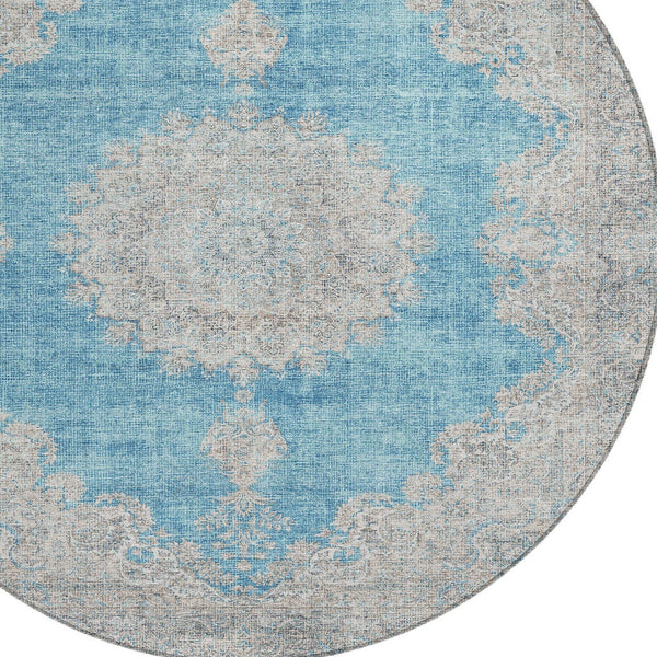 Homeroots 3' Black And Ivory Oriental Washable Area Rug For Indoor And Outdoor Spaces, Durable Design 8' Round Polyester 597754