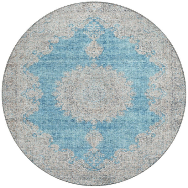 Homeroots 3' Black And Ivory Oriental Washable Area Rug For Indoor And Outdoor Spaces, Durable Design 8' Round Polyester 597754