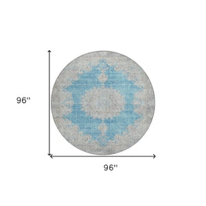 Homeroots 3' Black And Ivory Oriental Washable Area Rug For Indoor And Outdoor Spaces, Durable Design 8' Round Polyester 597754