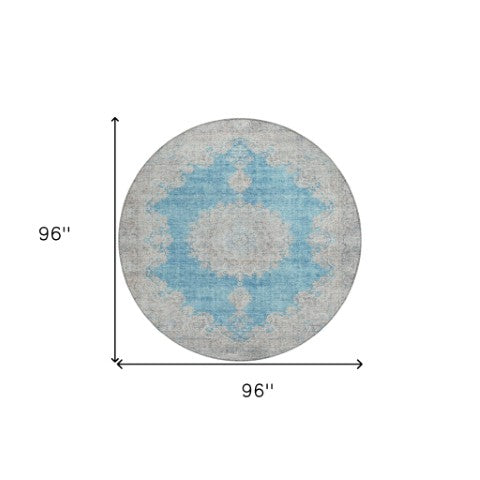 Homeroots 3' Black And Ivory Oriental Washable Area Rug For Indoor And Outdoor Spaces, Durable Design 8' Round Polyester 597754