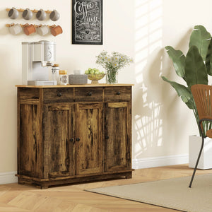 English Elm Homcom Rustic Brown Sideboard With Solid Wood Top, Ample Storage & Adjustable Shelves For Any Space W2225P229094