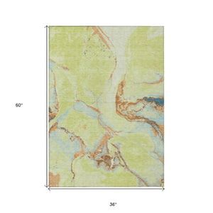 Homeroots 3' Abstract Artichoke Green Blue And Brown Washable Indoor Outdoor Area Rug For Versatile Spaces 3' X 5' Polyester 597758