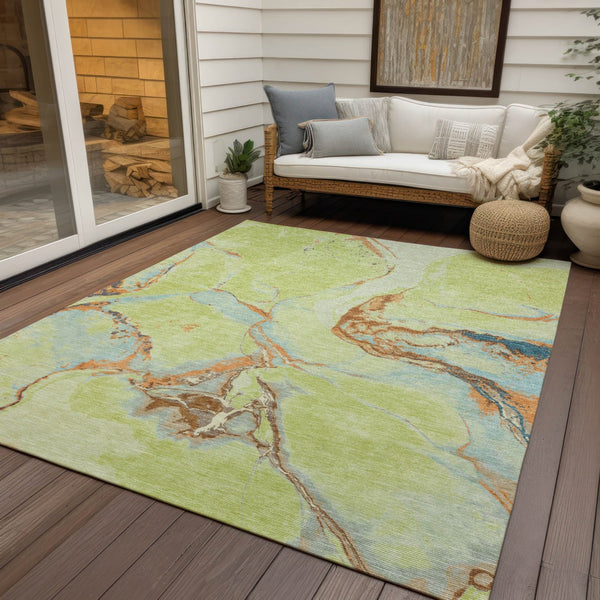 Homeroots 3' Abstract Artichoke Green Blue And Brown Washable Indoor Outdoor Area Rug For Versatile Spaces 3' X 5' Polyester 597758