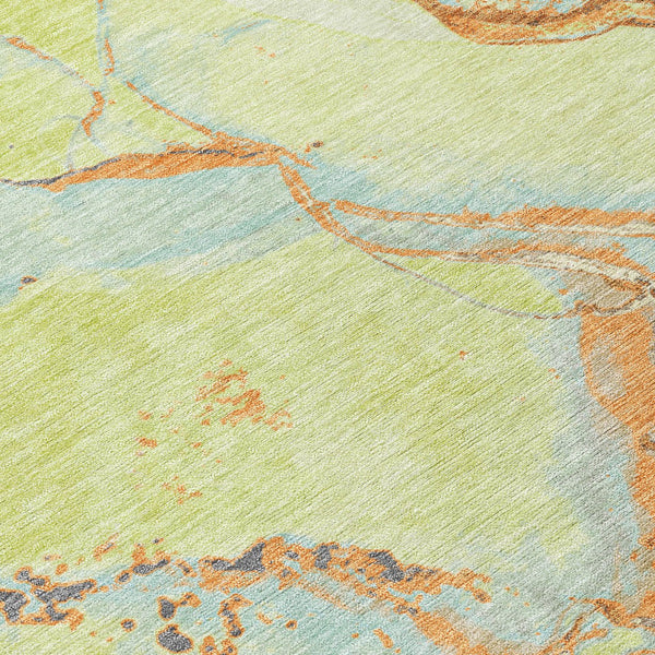 Homeroots 3' Abstract Artichoke Green Blue And Brown Washable Indoor Outdoor Area Rug For Versatile Spaces 3' X 5' Polyester 597758