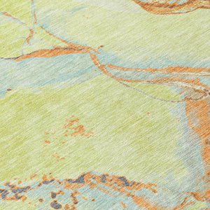 Homeroots 3' Abstract Artichoke Green Blue And Brown Washable Indoor Outdoor Area Rug For Versatile Spaces 5' X 8' Polyester 597759