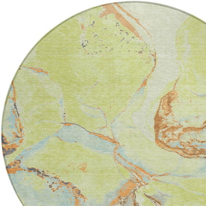 Homeroots 3' Abstract Artichoke Green Blue And Brown Washable Indoor Outdoor Area Rug For Versatile Spaces 8' Round Polyester 597760