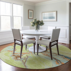 Homeroots 3' Abstract Artichoke Green Blue And Brown Washable Indoor Outdoor Area Rug For Versatile Spaces 8' Round Polyester 597760