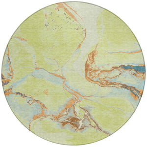 Homeroots 3' Abstract Artichoke Green Blue And Brown Washable Indoor Outdoor Area Rug For Versatile Spaces 8' Round Polyester 597760