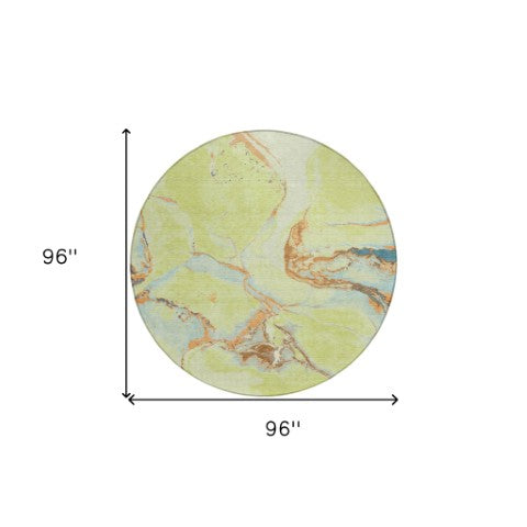 Homeroots 3' Abstract Artichoke Green Blue And Brown Washable Indoor Outdoor Area Rug For Versatile Spaces 8' Round Polyester 597760