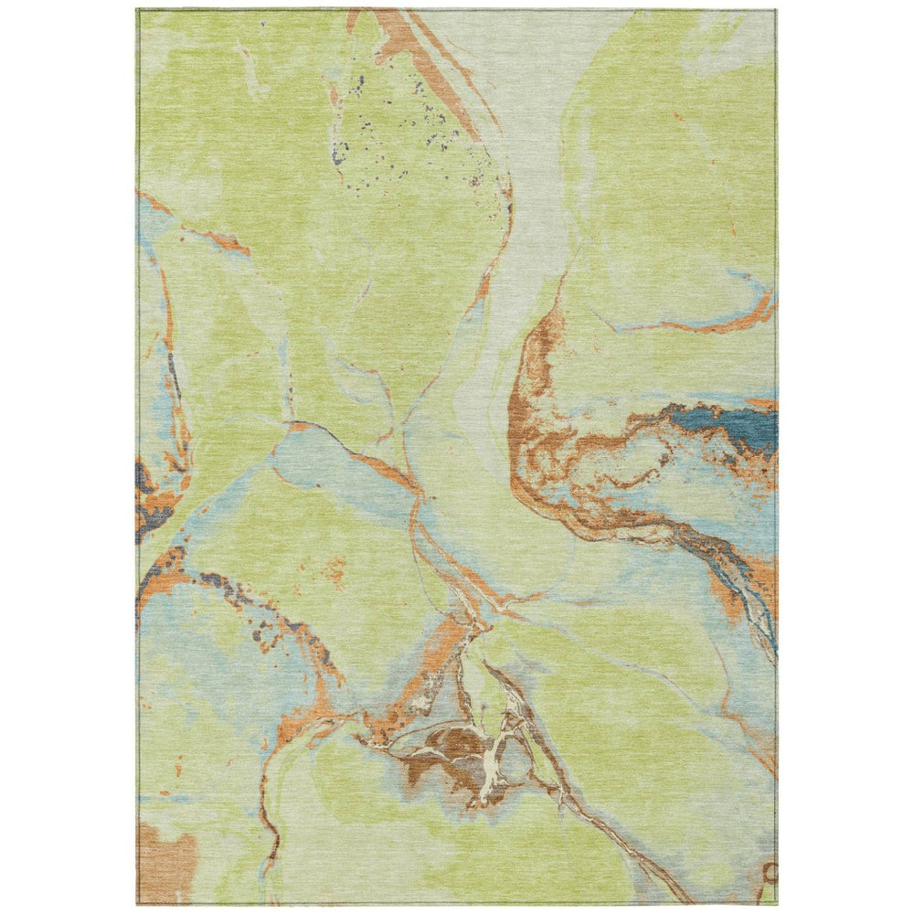 HomeRoots 5' Contemporary Artichoke Green and Blue Abstract Area Rug for Indoor and Outdoor Durability 8' X 10' 597761
