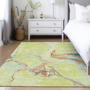 Homeroots 3' Abstract Artichoke Green Blue And Brown Washable Indoor Outdoor Area Rug For Versatile Spaces 10' X 14' Polyester 597763