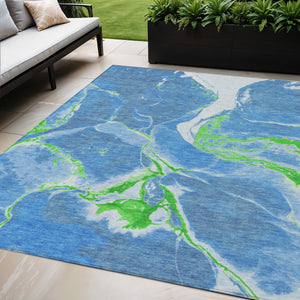 Homeroots 3' Abstract Artichoke Green Blue And Brown Washable Indoor Outdoor Area Rug For Versatile Spaces 5' X 8' Polyester 597765