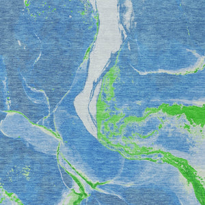 Homeroots 3' Abstract Artichoke Green Blue And Brown Washable Indoor Outdoor Area Rug For Versatile Spaces 5' X 8' Polyester 597765