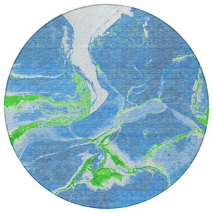 Homeroots 3' Abstract Artichoke Green Blue And Brown Washable Indoor Outdoor Area Rug For Versatile Spaces 8' Round Polyester 597766