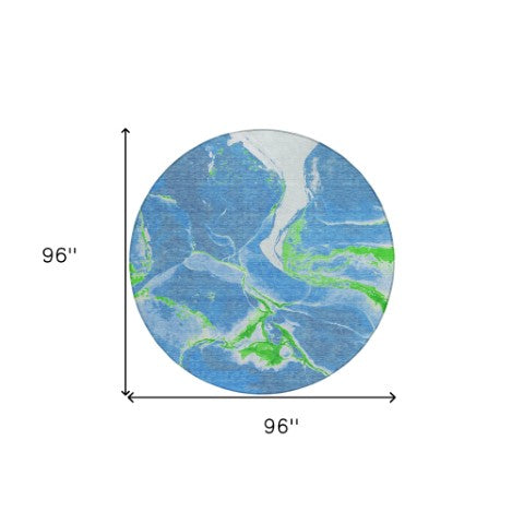 Homeroots 3' Abstract Artichoke Green Blue And Brown Washable Indoor Outdoor Area Rug For Versatile Spaces 8' Round Polyester 597766