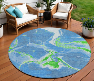 Homeroots 3' Abstract Artichoke Green Blue And Brown Washable Indoor Outdoor Area Rug For Versatile Spaces 8' Round Polyester 597766