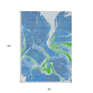 Homeroots 3' Abstract Artichoke Green Blue And Brown Washable Indoor Outdoor Area Rug For Versatile Spaces 8' X 10' Polyester 597767