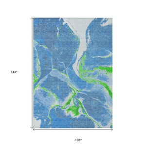 Homeroots 3' Abstract Artichoke Green Blue And Brown Washable Indoor Outdoor Area Rug For Versatile Spaces 9' X 12' Polyester 597768