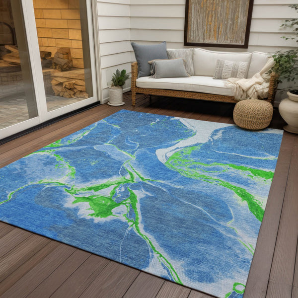 Homeroots 3' Abstract Artichoke Green Blue And Brown Washable Indoor Outdoor Area Rug For Versatile Spaces 10' X 14' Polyester 597769