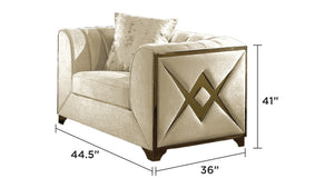 English Elm Velencia 3-Piece Modern Living Room Set In Cream - Elegant Tufting & Gold "X" Accents For Glamour B009S01091-GIGA