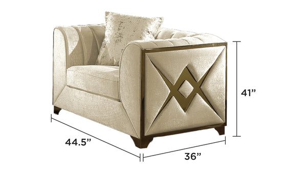 English Elm Velencia 3-Piece Modern Living Room Set In Cream - Elegant Tufting & Gold "X" Accents For Glamour B009S01091-GIGA