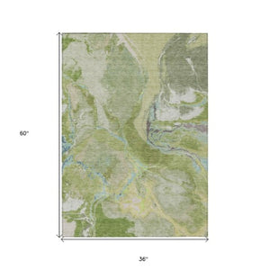 Homeroots 3' Abstract Artichoke Green Blue And Brown Washable Indoor Outdoor Area Rug For Versatile Spaces 3' X 5' Polyester 597770