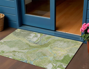 Homeroots 3' Abstract Artichoke Green Blue And Brown Washable Indoor Outdoor Area Rug For Versatile Spaces 3' X 5' Polyester 597770