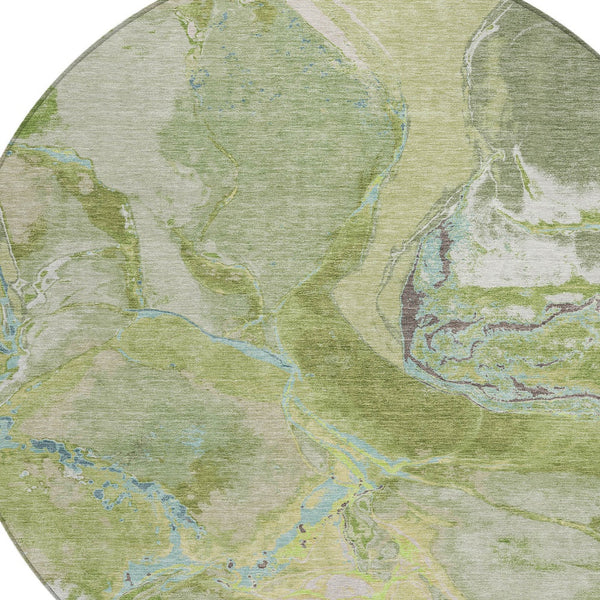 Homeroots 3' Abstract Artichoke Green Blue And Brown Washable Indoor Outdoor Area Rug For Versatile Spaces 8' Round Polyester 597772