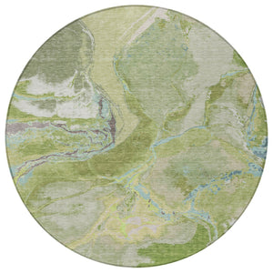 Homeroots 3' Abstract Artichoke Green Blue And Brown Washable Indoor Outdoor Area Rug For Versatile Spaces 8' Round Polyester 597772