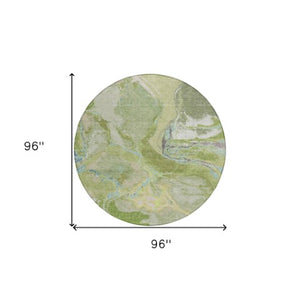 Homeroots 3' Abstract Artichoke Green Blue And Brown Washable Indoor Outdoor Area Rug For Versatile Spaces 8' Round Polyester 597772