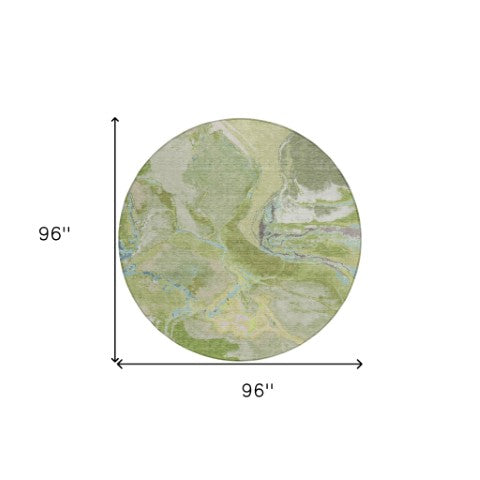 Homeroots 3' Abstract Artichoke Green Blue And Brown Washable Indoor Outdoor Area Rug For Versatile Spaces 8' Round Polyester 597772